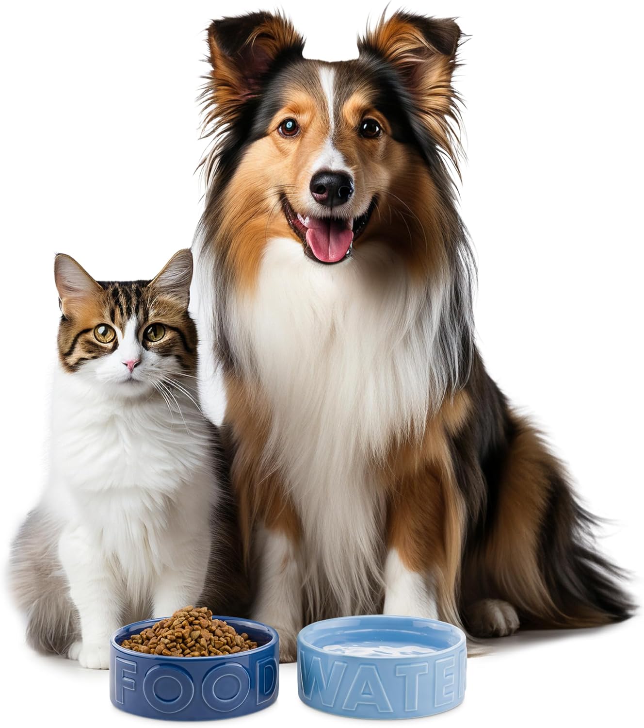 Navaris Σετ με 2 Κεραμικά Μπολ Φαγητού και Νερού για Κατοικίδια - 700ml - Light Blue / Dark Blue - NAV000025VC001C