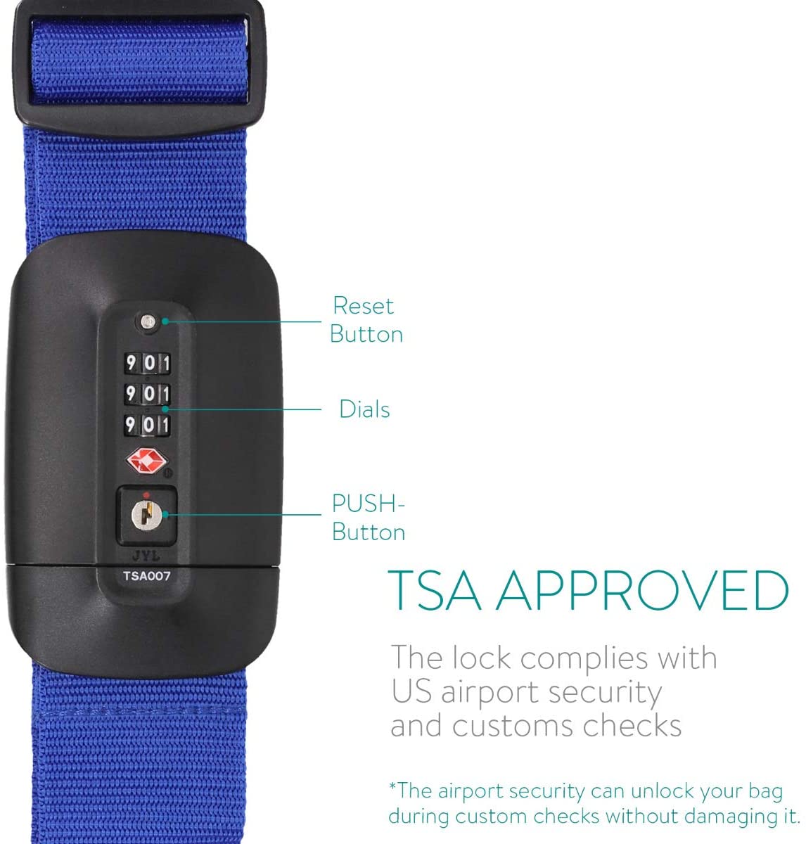Navaris Ιμάντας Ασφαλείας Αποσκευών με Συνδυασμό TSA - Blue - 51357.04