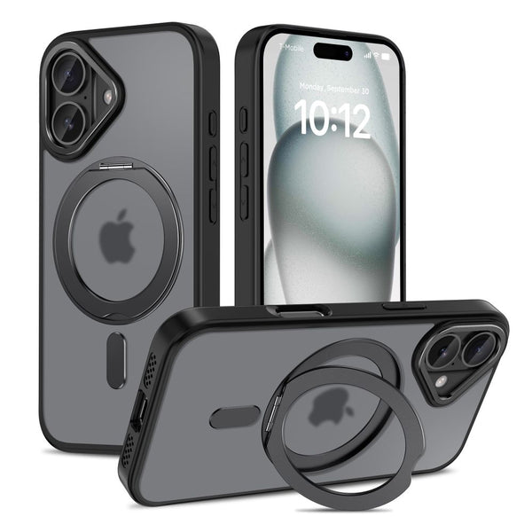 Tech - Protect iPhone 16 MagRing - Σκληρή MagSafe Θήκη με Περιστρεφόμενο Δαχτυλίδι Συγκράτησης / Stand - Matte Black / Ημιδιάφανη