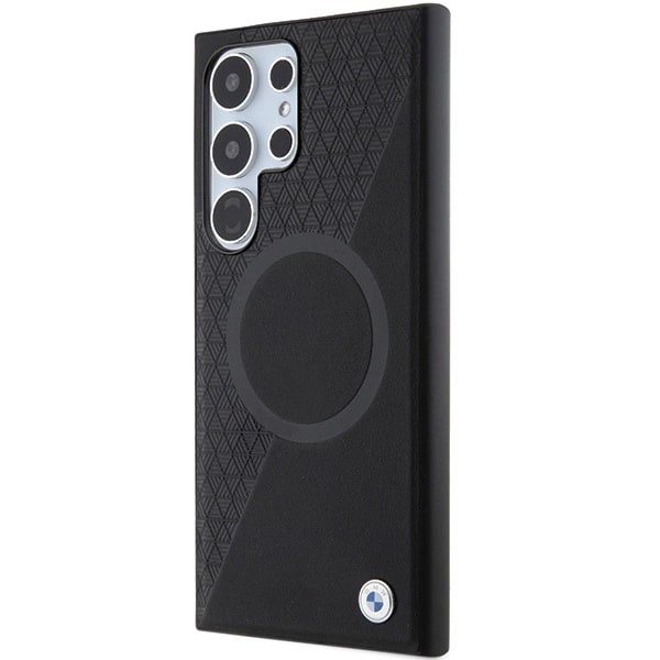 BMW Samsung Galaxy S24 Ultra Signature Leather Half Textured and Circle MagSafe Σκληρή Θήκη με Πλαίσιο Σιλικόνης και MagSafe - Black