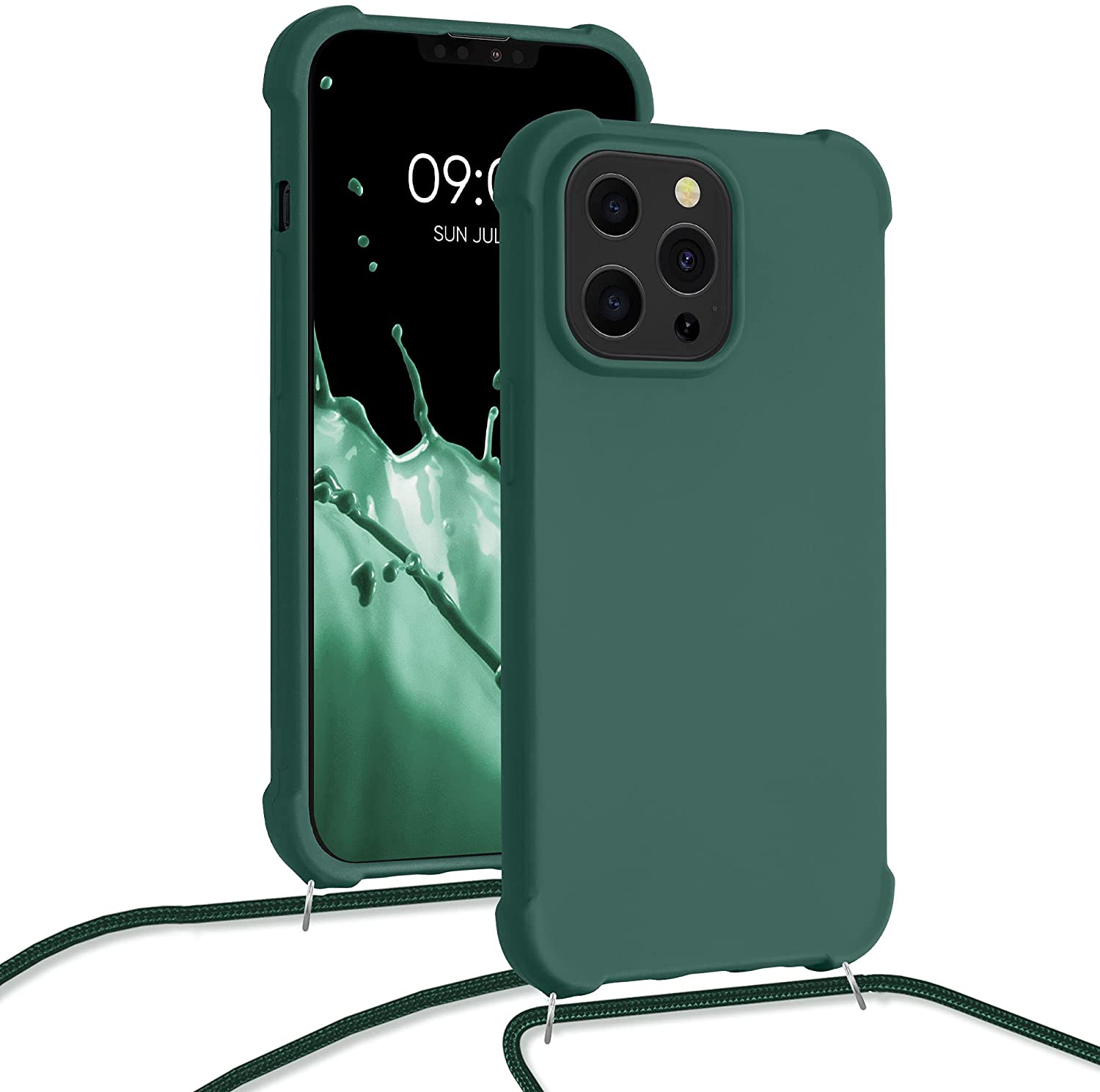 KW iPhone 13 Pro Θήκη Σιλικόνης TPU με Λουράκι - Dark Green - 55964.80