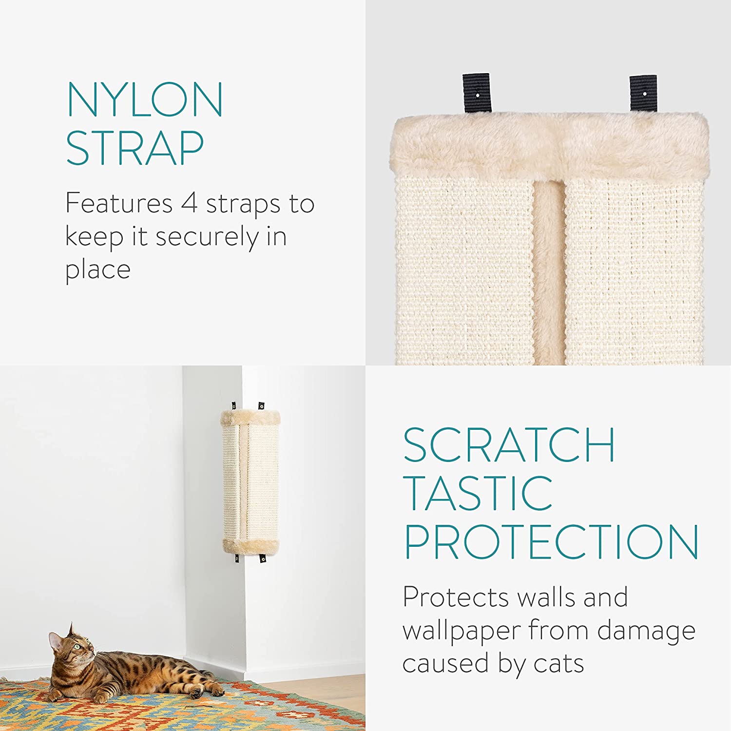 Navaris Σετ με 2 Επιτοίχια Γωνιακά Ονυχοδρόμια για Γάτες - 43 x 22 x 2 cm - Beige - 54855.11