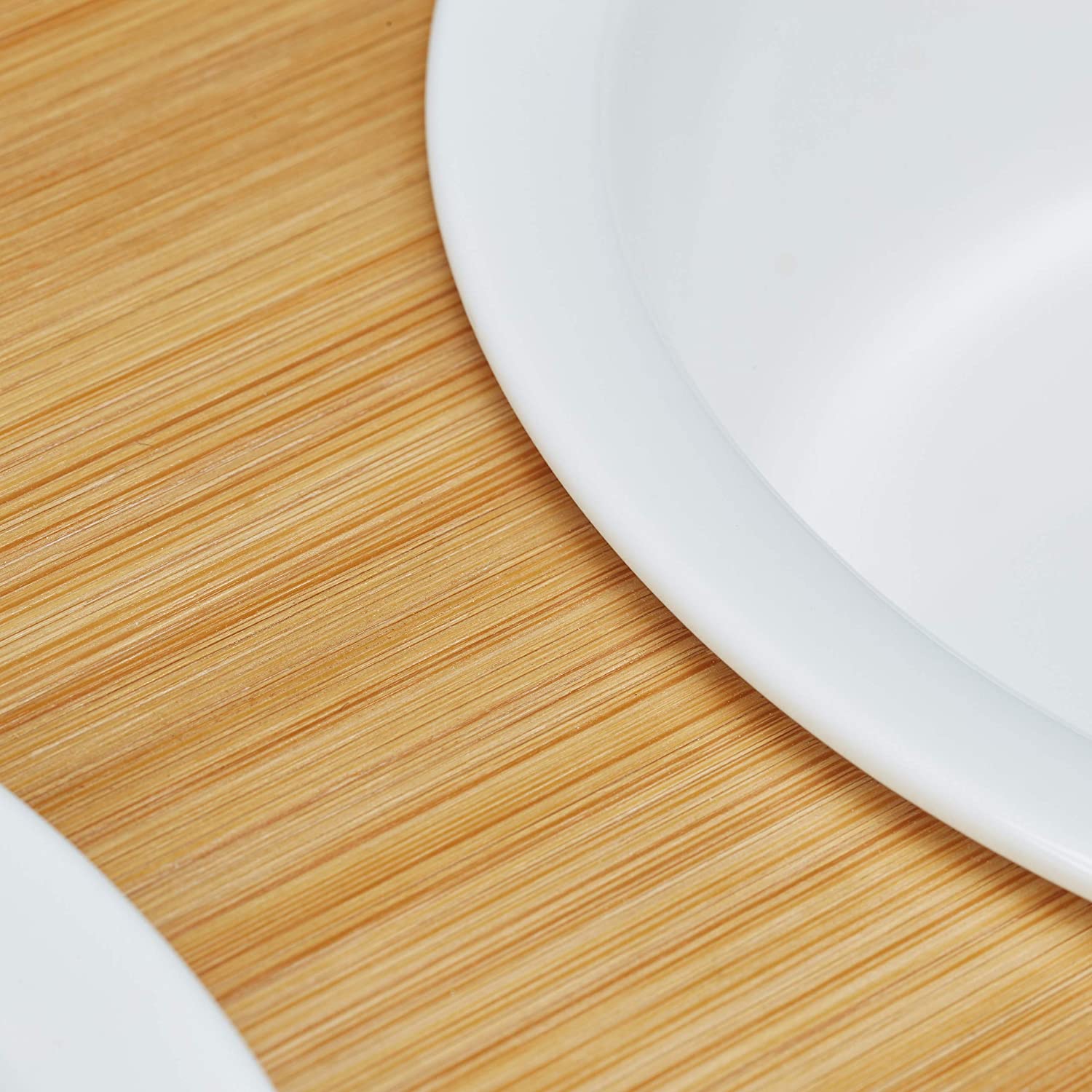 Relaxdays Ξύλινη Βάση από Μπαμπού με 2 Κεραμικά Μπολ για Κατοικίδια - 200 ml - Natural / White - 4052025325770