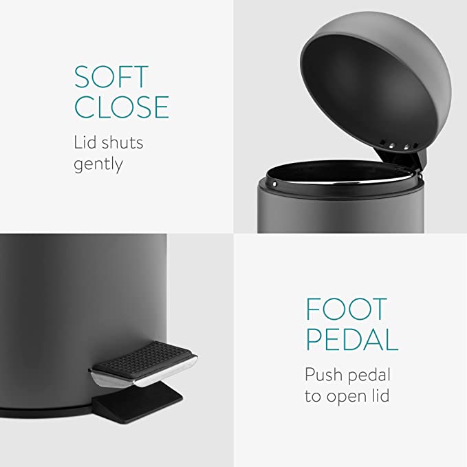 Navaris Κάδος Απορριμμάτων για το Μπάνιο - 3L - ‎Dark Grey - 56852.01.22