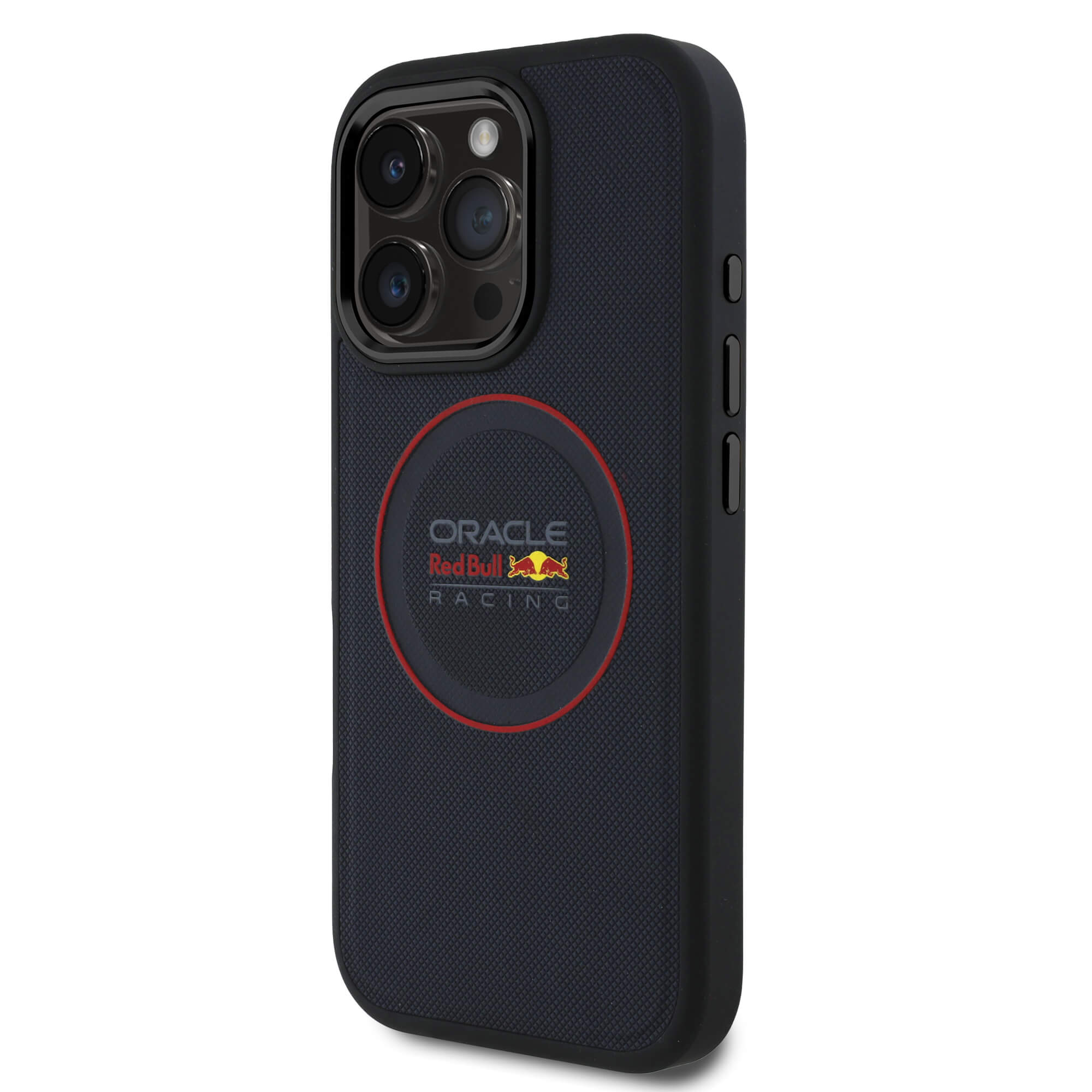 Red Bull iPhone 16 Pro - Leather Red Ring - MagSafe Σκληρή Θήκη με Επένδυση Συνθετικού Δέρματος και Πλαίσιο Σιλικόνης - Navy - RBHMP16L24PUILVR
