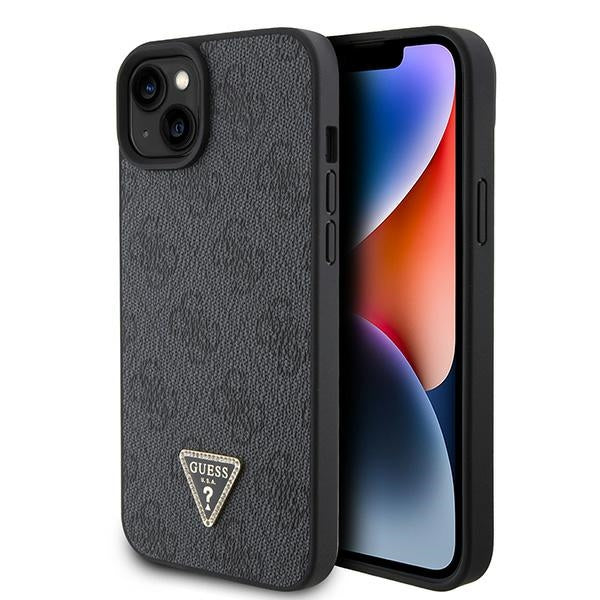 Guess iPhone 15 Leather 4G Diamond Triangle Θήκη με Επένδυση Συνθετικού Δέρματος - Black - GUHCP15SP4TDPK