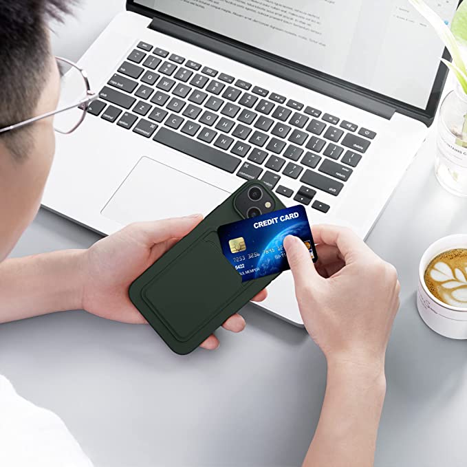 KW iPhone 14 Plus Θήκη Σιλικόνης TPU με Υποδοχή για Κάρτα - Dark Green - 59113.80