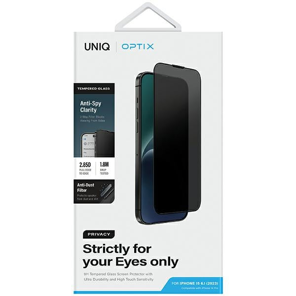 Uniq iPhone 15 / 14 Pro 9H Optix Privacy Αντιχαρακτικό Γυαλί Οθόνης με Κιτ Εγκατάστασης - Black