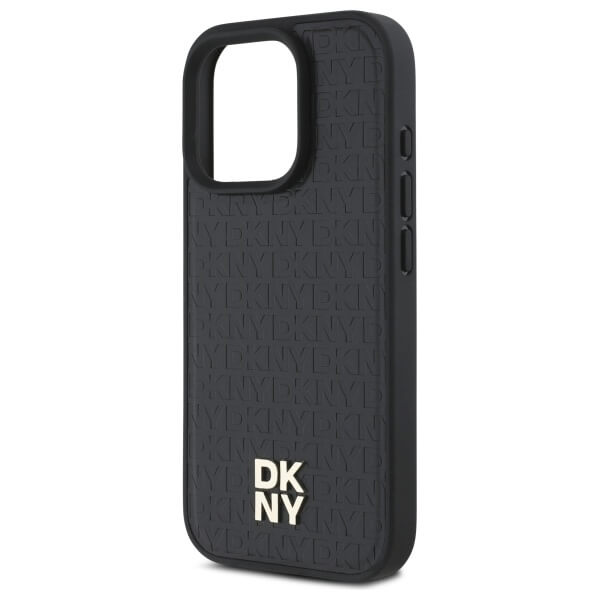 DKNY iPhone 16 Pro - Repeat Pattern Stack Logo MagSafe - Σκληρή Θήκη με Επένδυση Συνθετικού Δέρματος - Black