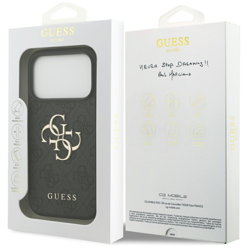 Guess iPhone 17 Pro - 4G Big Logo - Σκληρή Θήκη με Πλαίσιο Σιλικόνης και Επένδυση Συνθετικού Δέρματος - Black - GUHCP17L4GMGGR