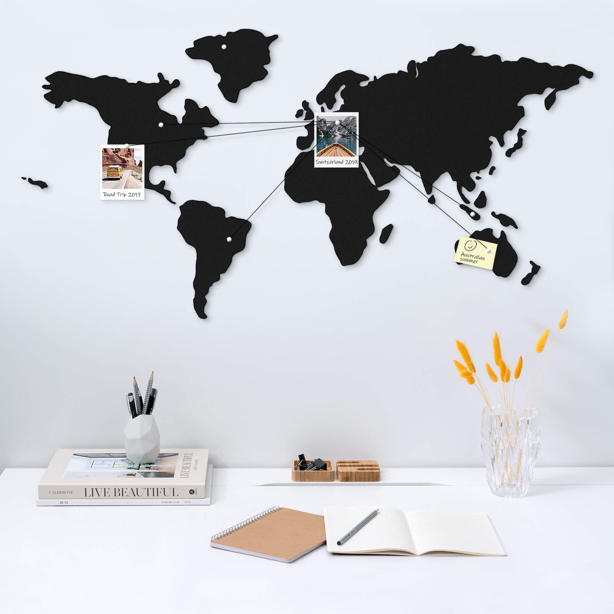 Navaris Cork Pink Board - Πίνακας Ανακοινώσεων με Πινέζες - Design World Map - Black - 53172.1.01