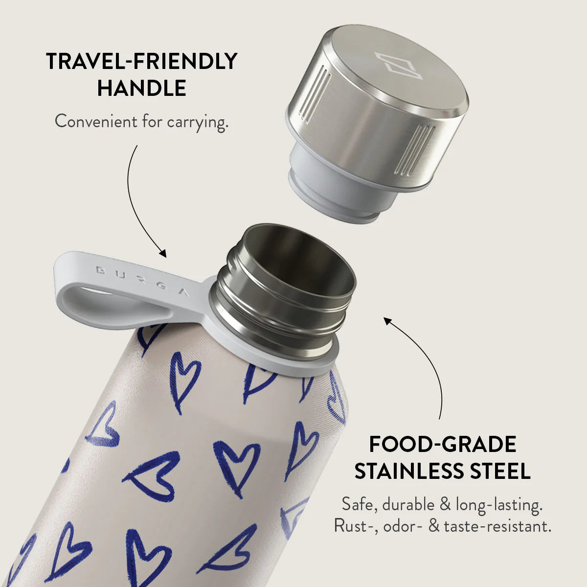 Burga Μπουκάλι Θερμός από Ανοξείδωτο Ατσάλι - 800ml - Love Me Right