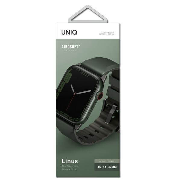 Uniq Λουράκι Apple Watch 2 / 3 / 4 / 5 / 6 / 7 / 8 / 9 / SE / ULTRA 1 / ULTRA 2 - 42 / 44 / 45 / 49 mm Linus Airosoft Σιλικόνης - Green / Moss Green