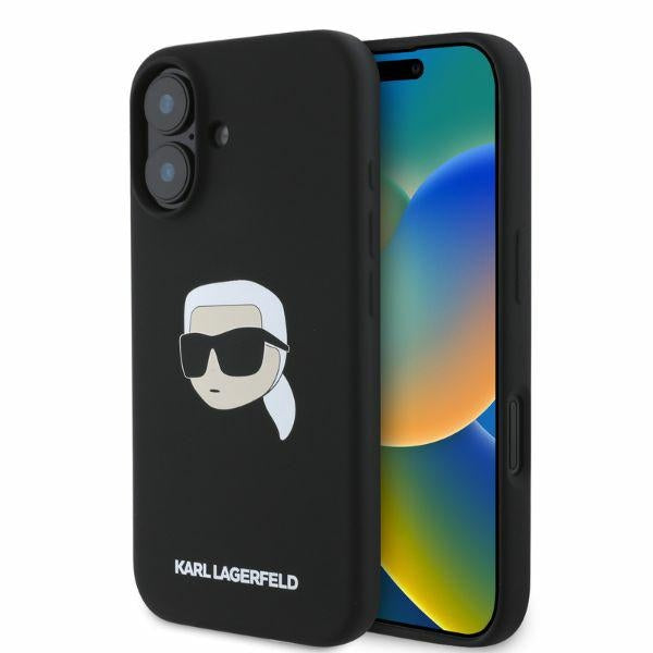 Karl Lagerfeld iPhone 16 - Silicone Karl Head Print - Θήκη Σιλικόνης με MagSafe - Black - KLHMP16SSKHPPLK - likebrands.gr