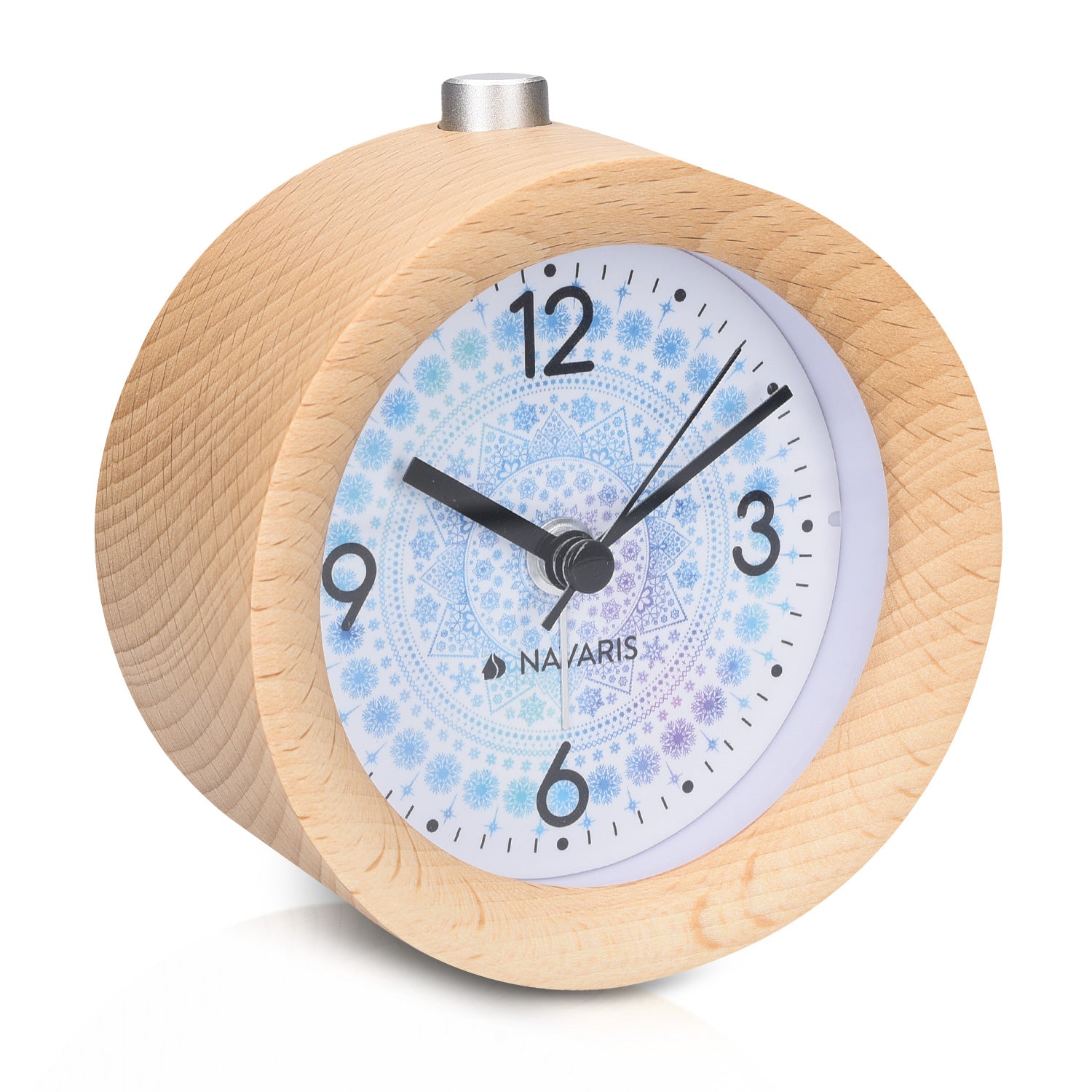Navaris Analogue Wood Alarm Clock Design Arctic Snowflake - Αναλογικό Επιτραπέζιο Ρολόι και Ξυπνητήρι - Light Brown - 46269.24.02