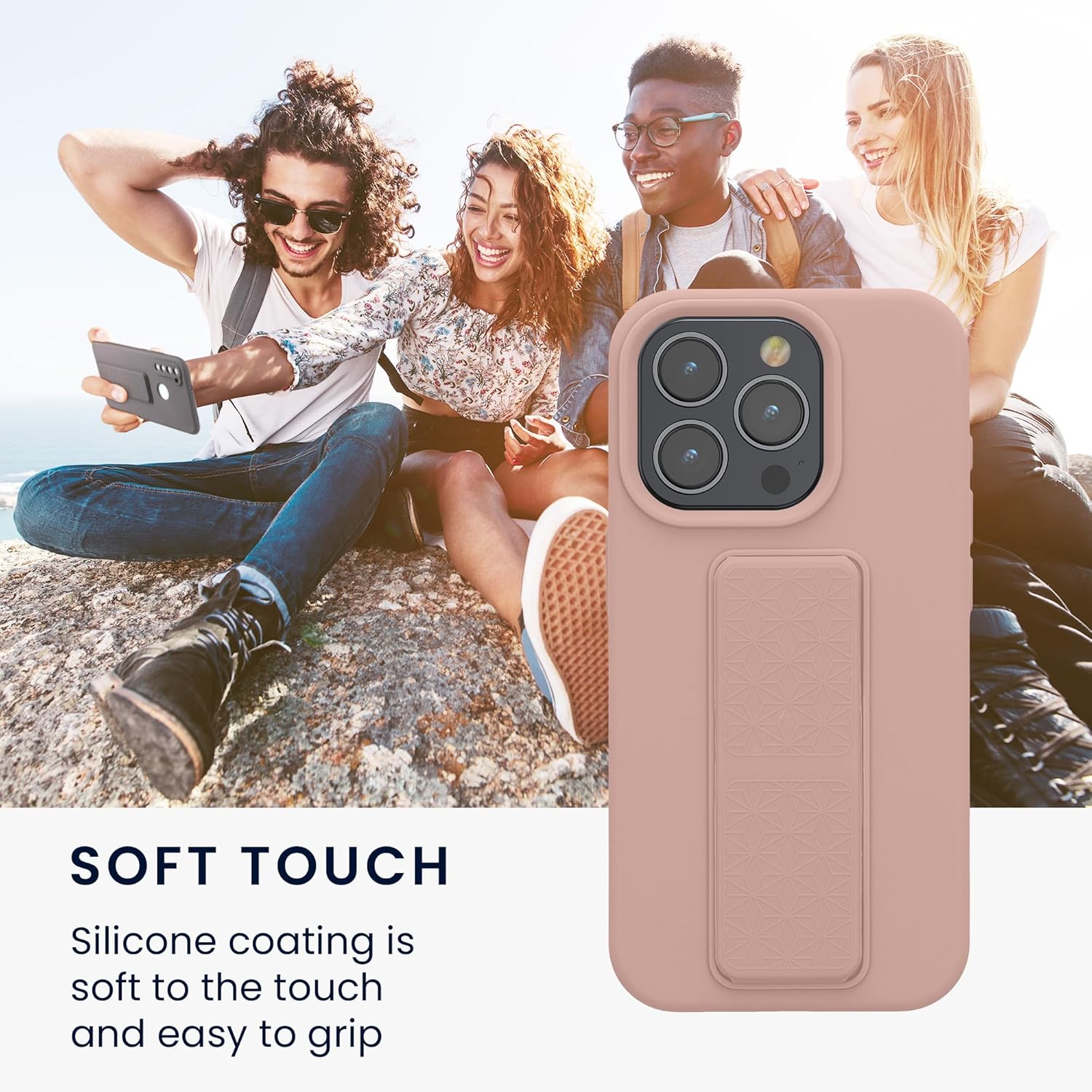 KW iPhone 15 Pro Θήκη Σιλικόνης TPU με Finger Holder - Dusky Pink