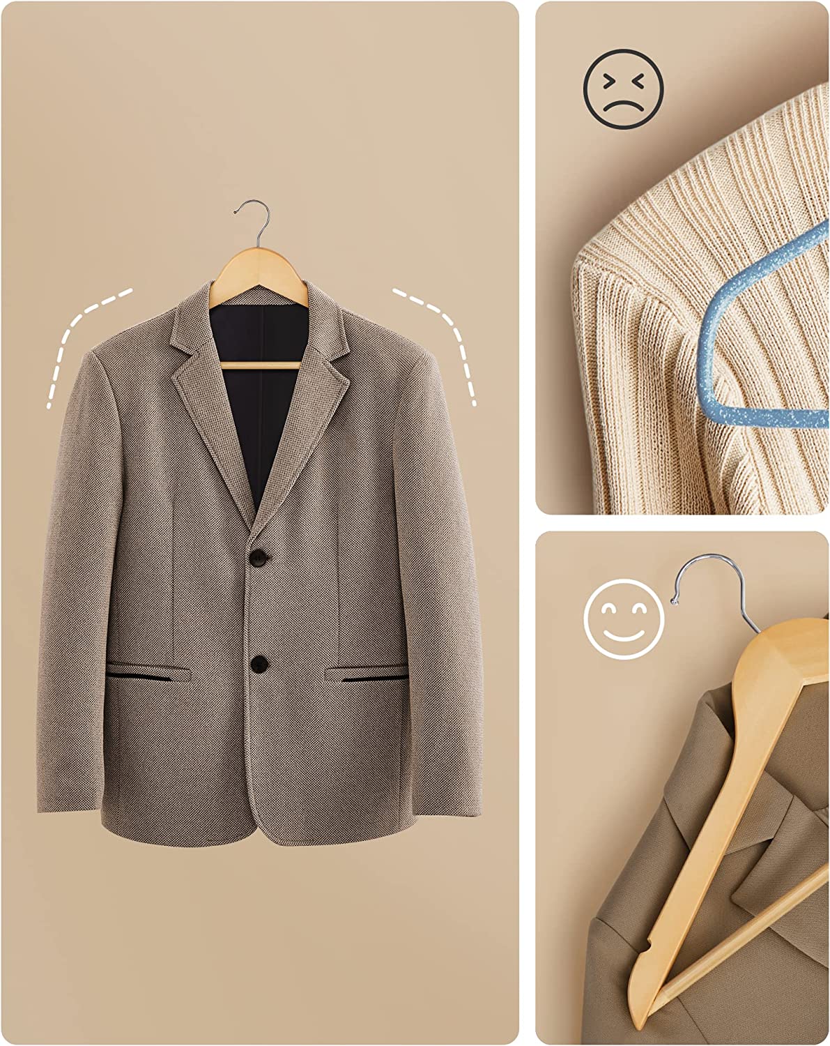 Songmics Σετ με 10 Ξύλινες Κρεμάστρες Ρούχων - Natural - CRW001-10