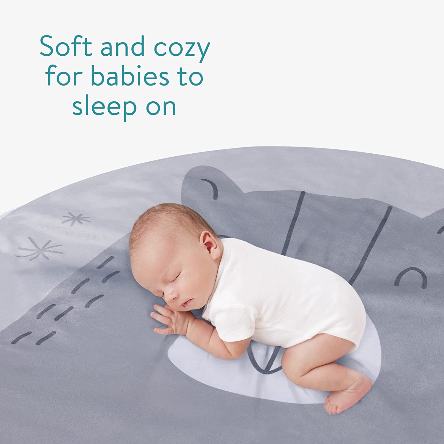 Navaris Στρογγυλό Παιδικό Χαλάκι - Διάμετρος 95cm - Design Cute Bear - White / Grey - 58801.01