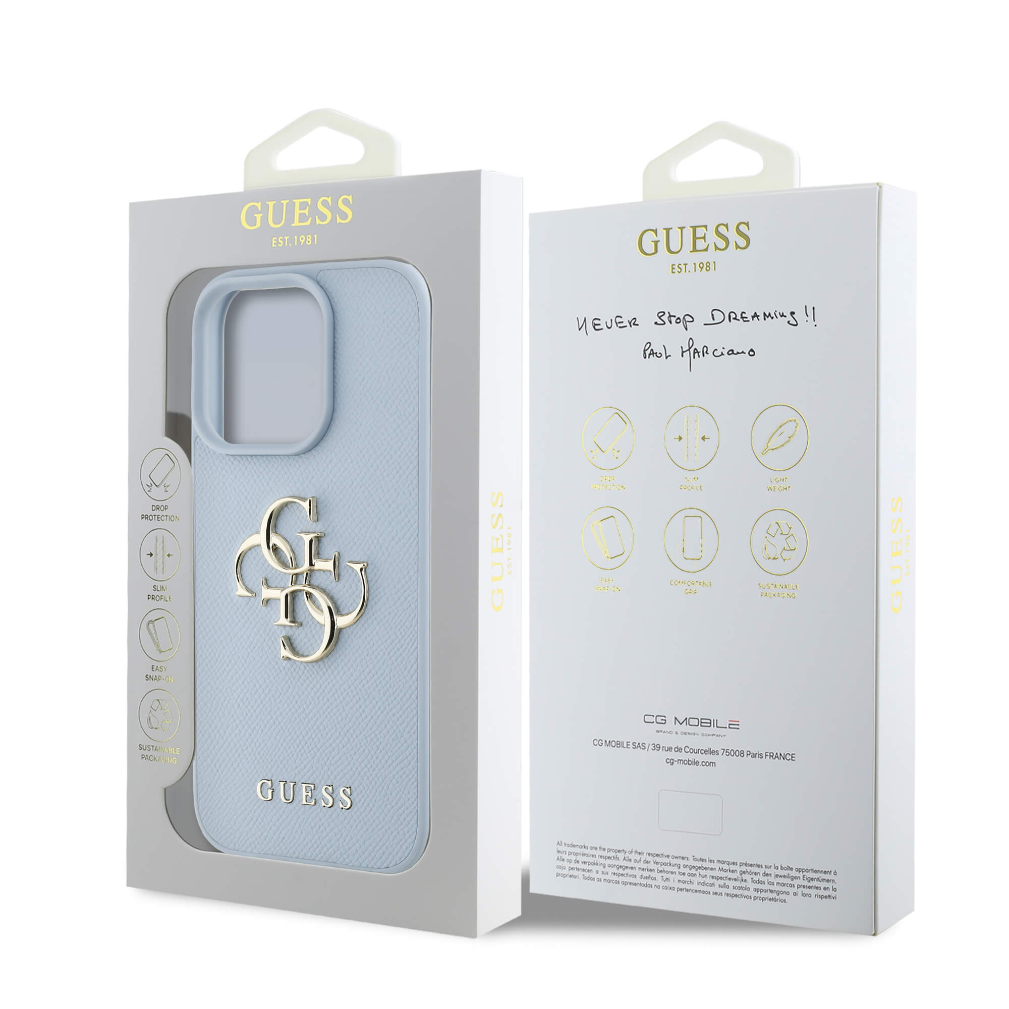 Guess iPhone 16 Pro Max - Grained Big 4G Logo Small Classic Logo - Σκληρή Θήκη με Επένδυση από Οικολογικό Δέρμα - Blue - GUHCP16XPGT4MBB