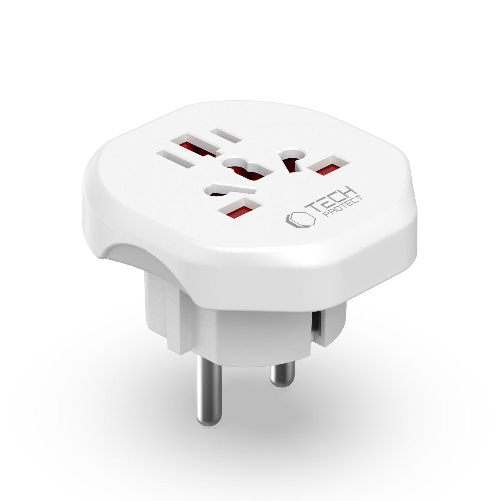 Tech-Protect Universal Travel Adapter Φορτιστής Ταξιδίου με Ενσωματωμένα Βύσματα US / UK / AU / FI / CN-1 / CN-2 - White