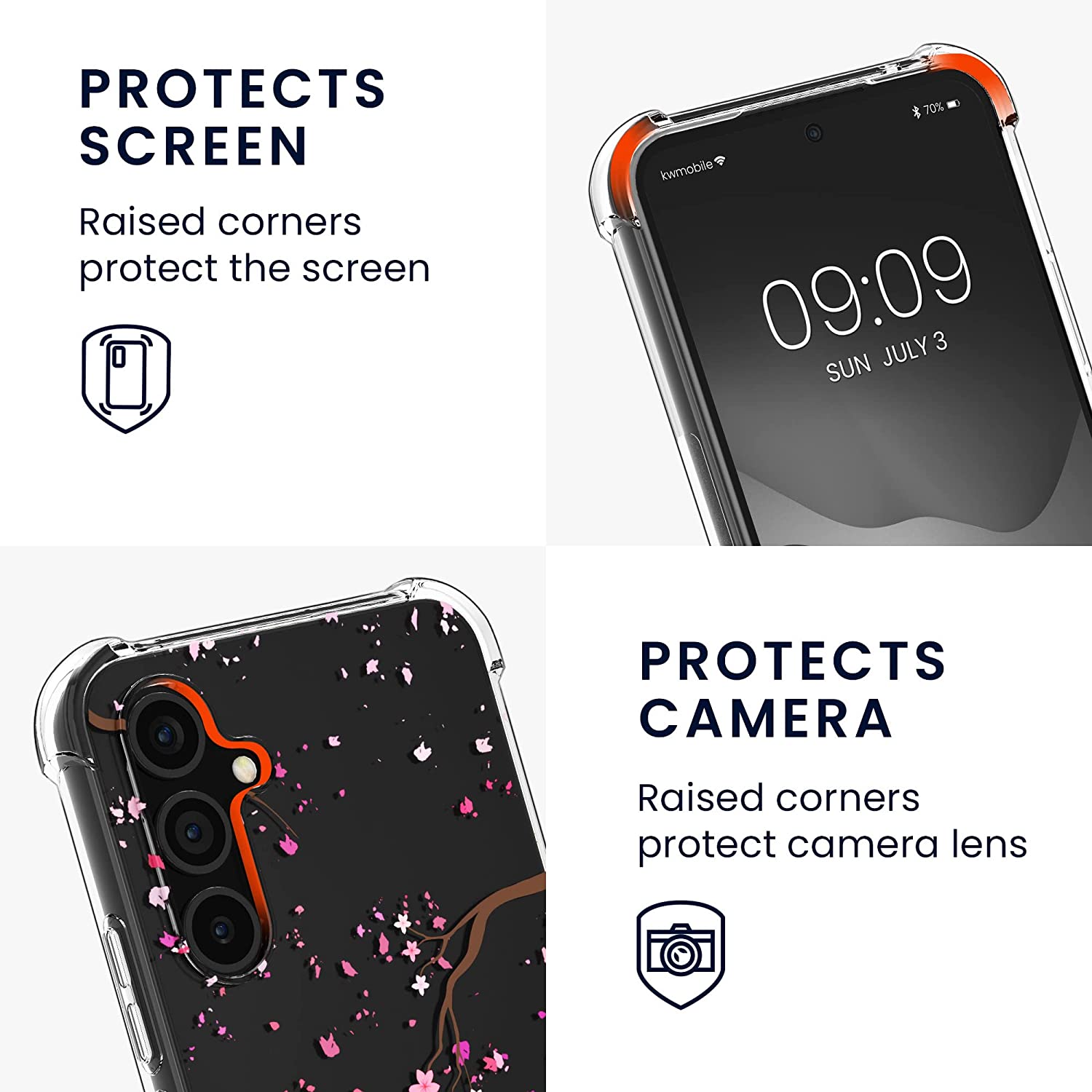 KW Samsung Galaxy A54 5G Θήκη Σιλικόνης TPU με Λουράκι Design Cherry Petals - Pink / Dark Brown / Διάφανη - 60804.01