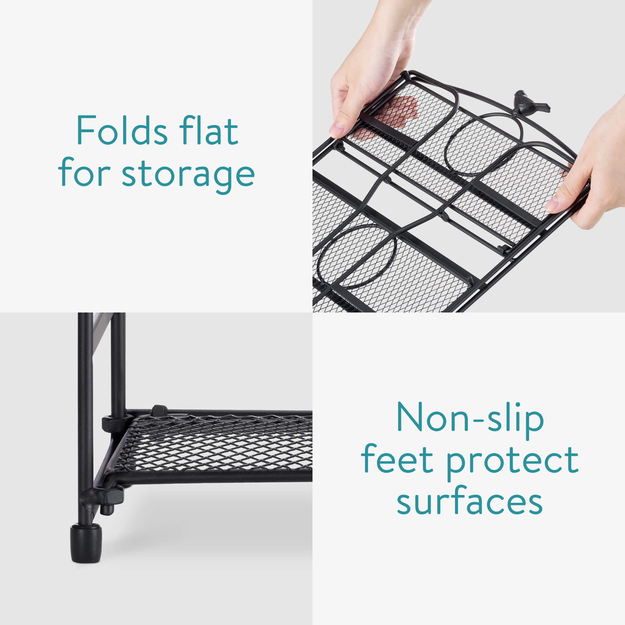 Navaris Αναδιπλούμενο Μεταλλικό Ράφι Πάγκου Δύο Επιπέδων - Design Bird - Black - 57147.02