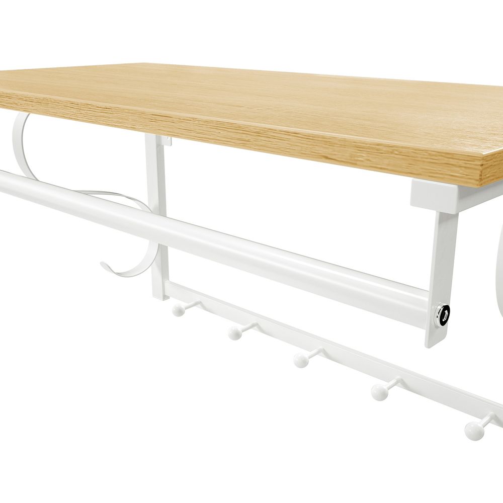 Vasagle Επιτοίχια Μεταλλική Κρεμάστρα με Ράφι - 60 x 30 x 31.7 cm - Oak / White - LCR11WY