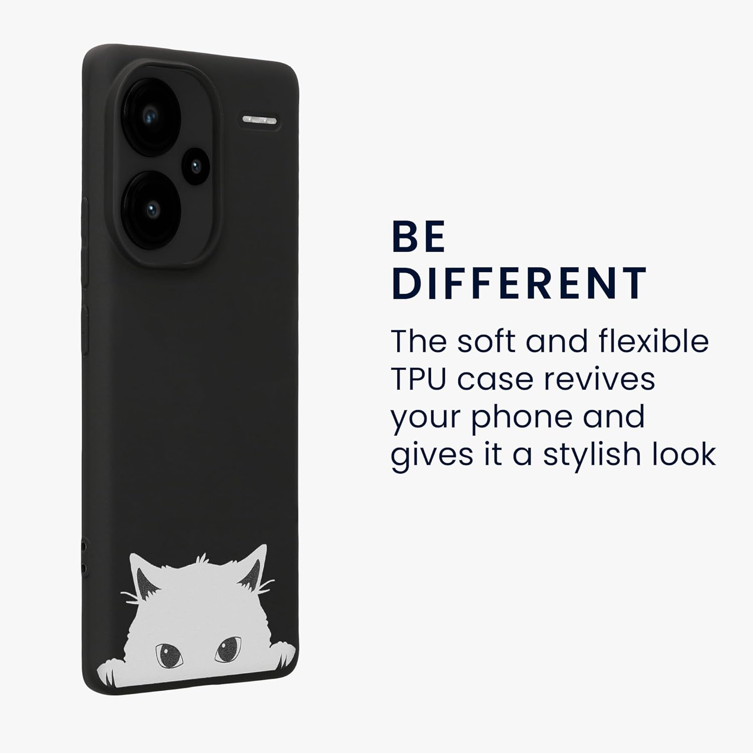 KW Xiaomi Redmi Note 13 Pro+ 5G Λεπτή Θήκη Σιλικόνης TPU - Design Curious Cat - Black / White