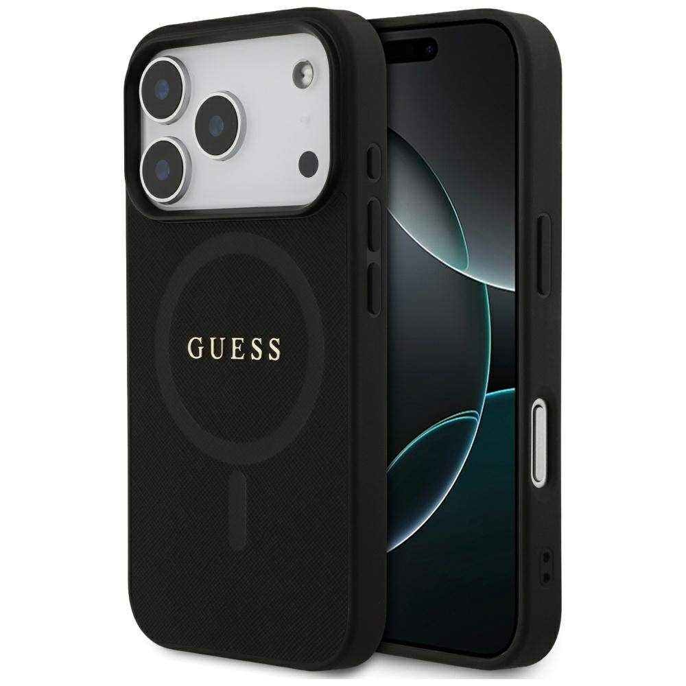 Guess iPhone 17 Pro - Saffiano Classic Logo MagSafe - Σκληρή Θήκη με Πλαίσιο Σιλικόνης και Επένδυση Οικολογικού Δέρματος - Black - GUHMP17LPSAHMCK