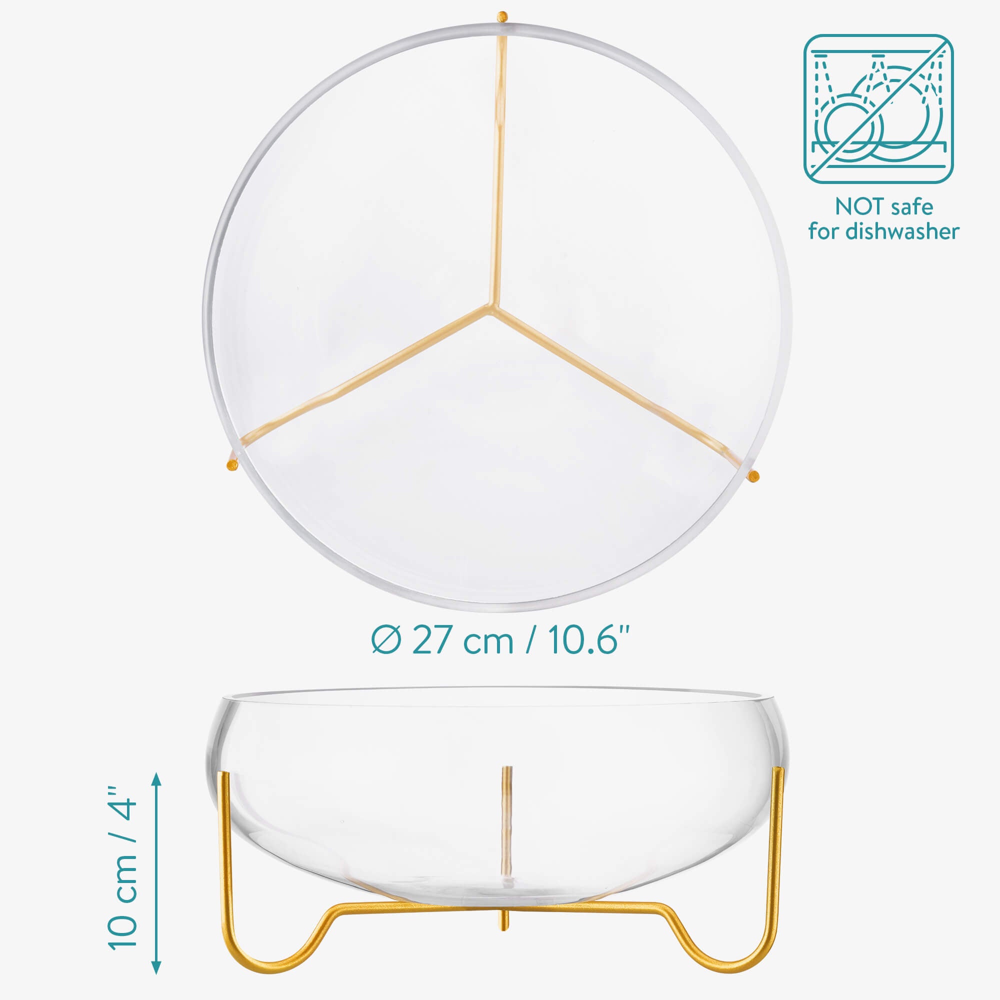 Navaris Γυάλινη Φρουτιέρα σε Stand - Gold - 60738.01.03