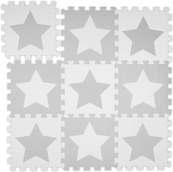Relaxdays Χαλάκι Παζλ 9 Τεμαχίων για Παιδιά - Design Stars - Light Grey - 4052025389925