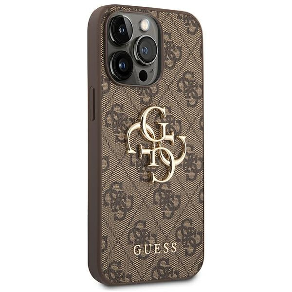 Guess iPhone 14 Pro Max - 4G Big Metal Logo Θήκη με Επένδυση Συνθετικού Δέρματος - Brown - GUHCP14X4GMGBR