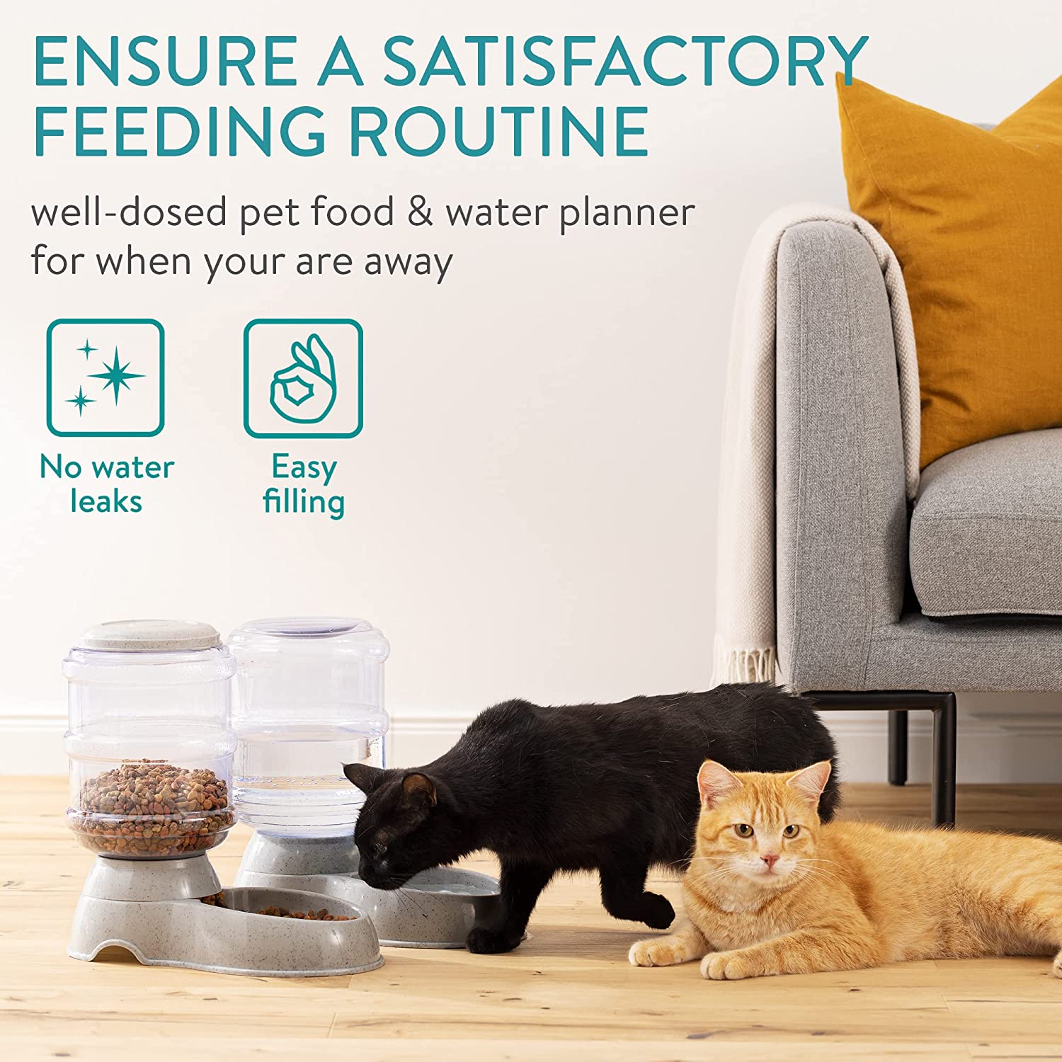 Navaris Automatic Food and Water Dispenser - Σετ με 2 Διανομείς Φαγητού και Νερού για Κατοικίδιο - 3.8L - Dark Grey - 48332.19