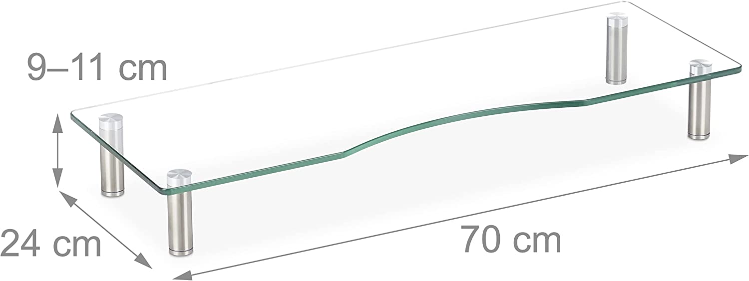Relaxdays Γυάλινη Βάση Στήριξης Οθόνης Τηλεόρασης / Laptop με Ρυθμιζόμενο Ύψος - Clear - 4052025921316