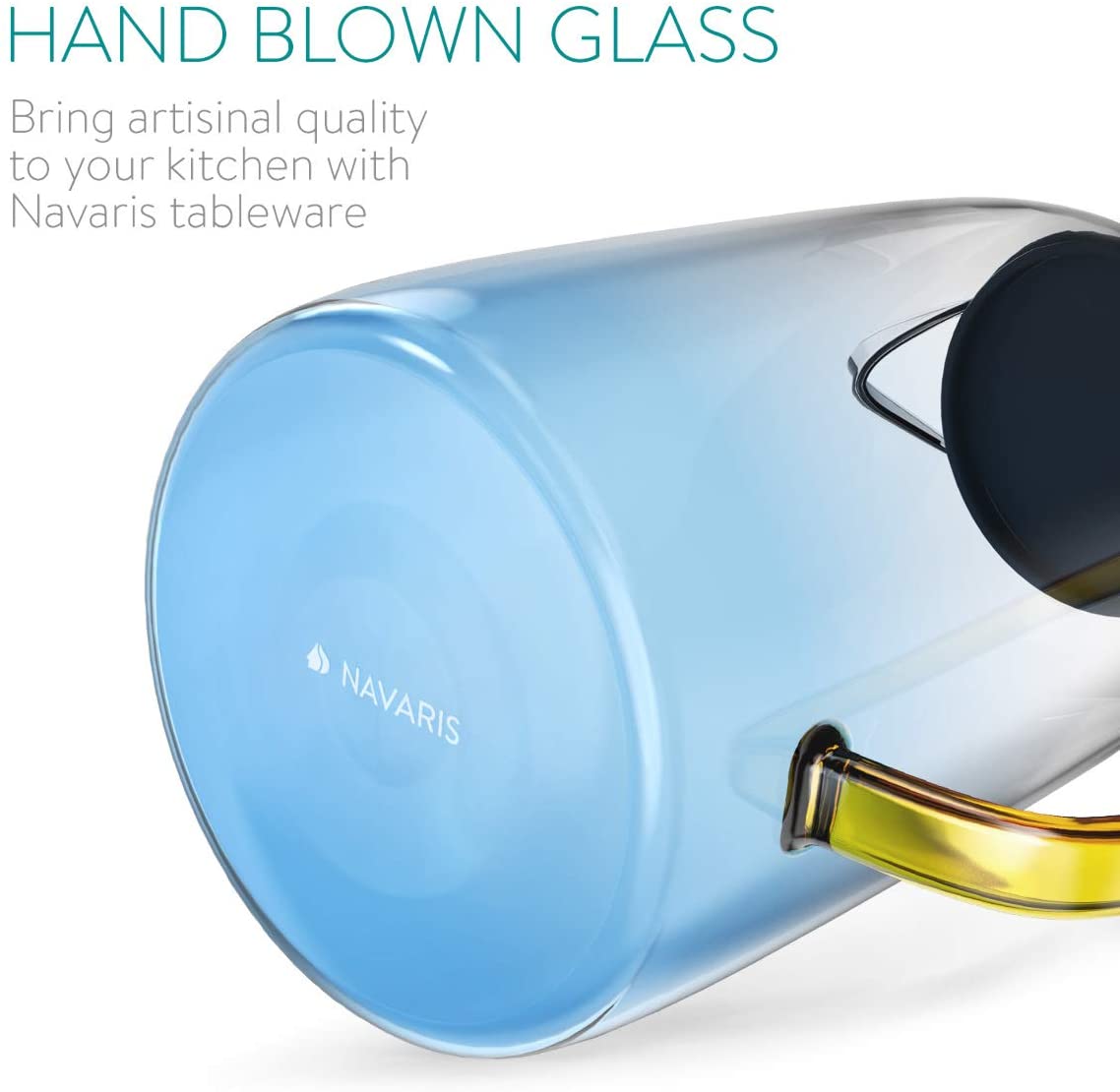 Navaris Glass Water Carafe with Silicone Lid and 4 Glasses Γυάλινη Κανάτα Νερού με Καπάκι Σιλικόνης και 4 Ποτήρια - 1,55L - Blue / Διάφανη - 51066.04.05