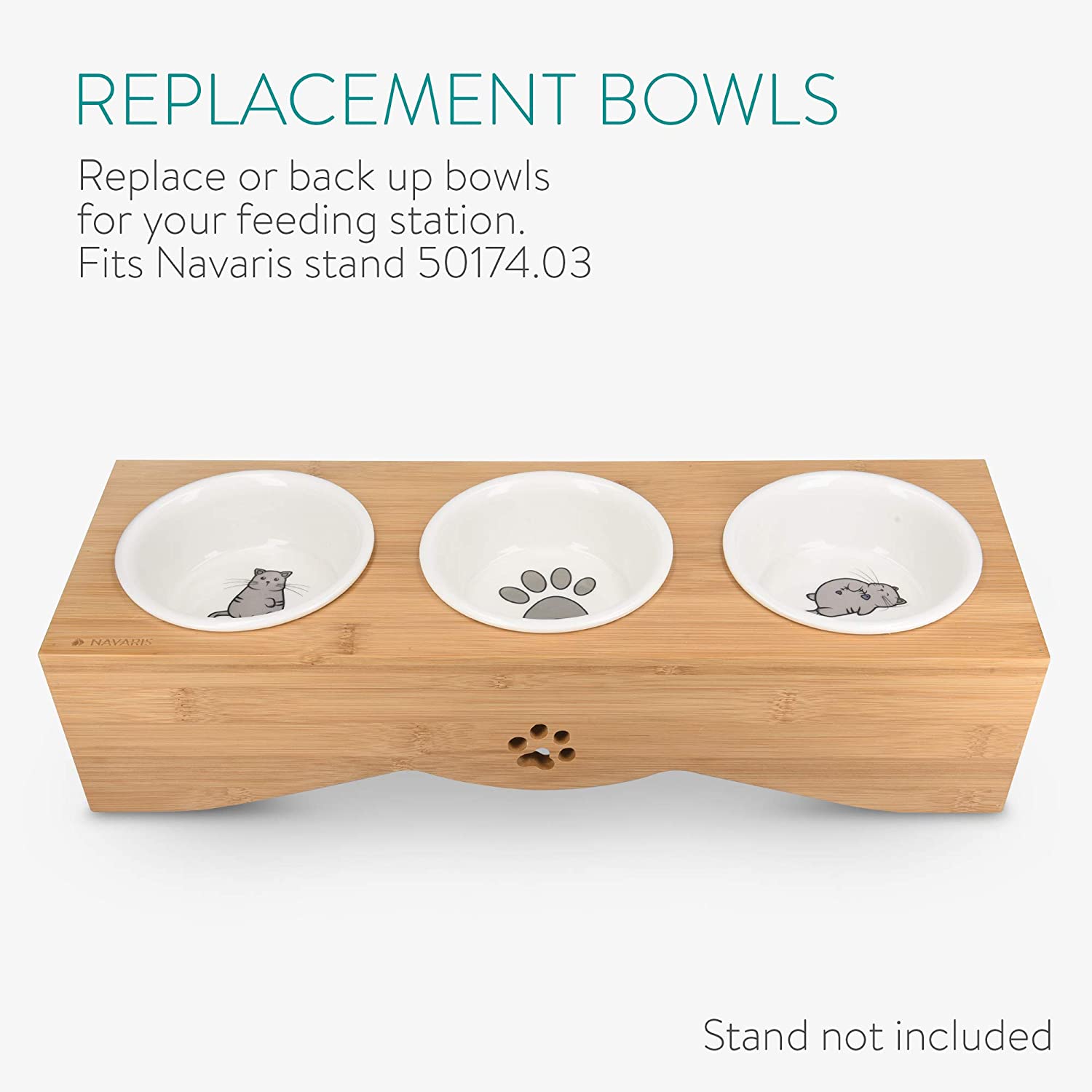 Navaris Cat Bowls - Σετ με 3 Μπολ Φαγητού και Νερού - 130 ml - White - 51398.03