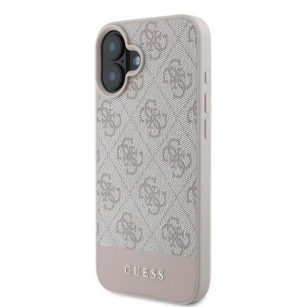 Guess iPhone 16 Plus - 4G Bottom Stripe - Θήκη με Επένδυση Συνθετικού Δέρματος - Pink - GUHCP16MG4GLPI