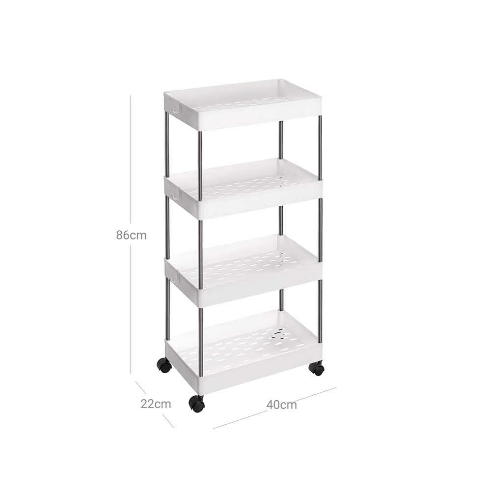 Songmics Πλαστικό Καρότσι Εξοικονόμησης Χώρου για Οργάνωση και Αποθήκευση με 4 Ράφια - 40 x 22 x 86 cm - White - KSC10WT