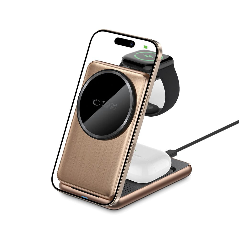 Tech-Protect QI15W-A42 3in1 Ασύρματος Μαγνητικός Φορτιστής MagSafe - Desert Gold