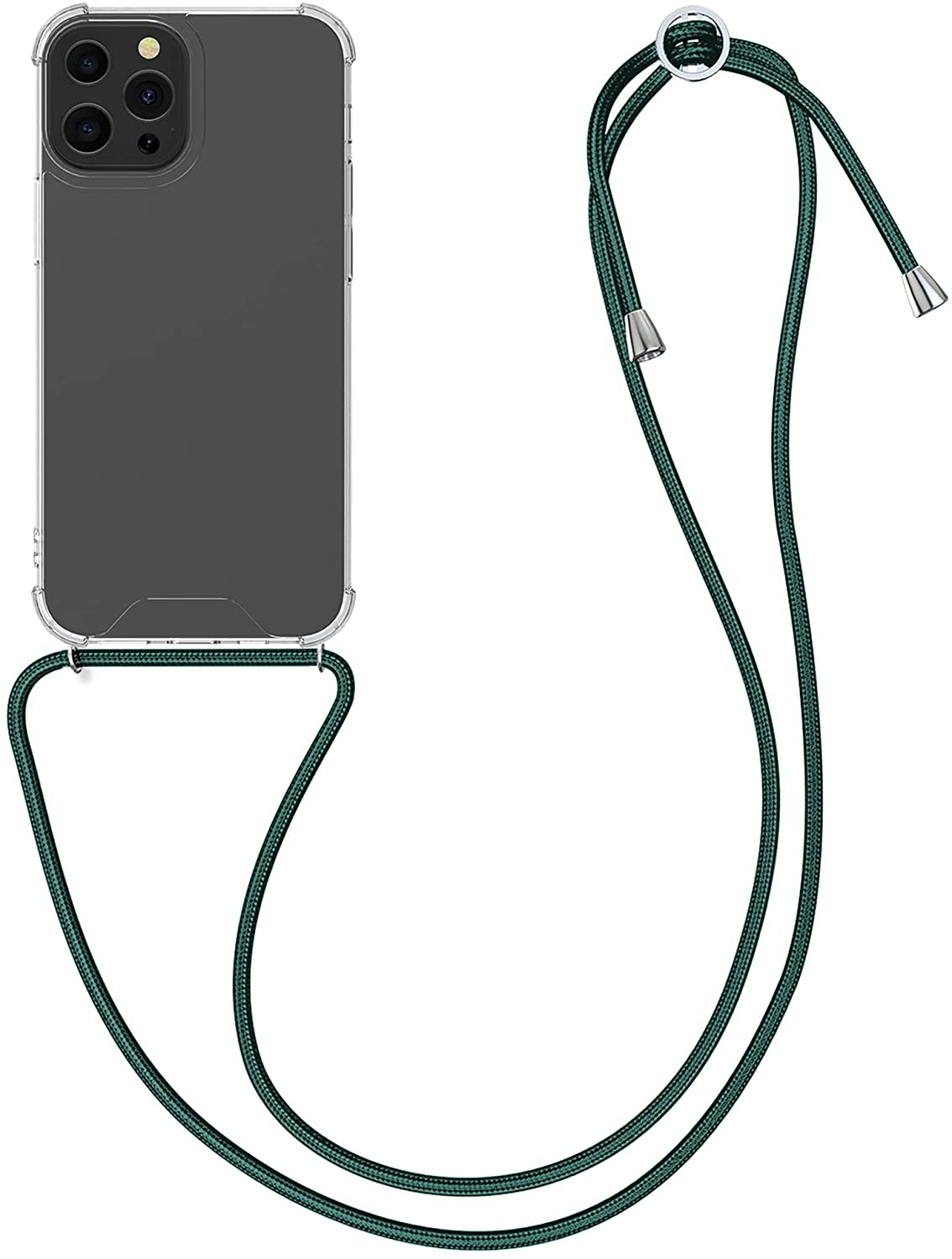 KW iPhone 13 Pro Θήκη Σιλικόνης TPU με Λουράκι - Διάφανη / Dark Green - 55963.80