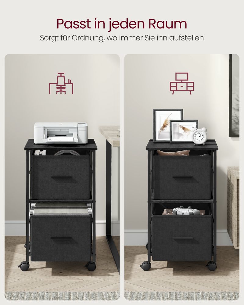 Vasagle Τροχήλατη Βάση Εκτυπωτή / Αρχειοθήκη με 2 Συρτάρια με Χωρητικότητα Εγγράφων A4 - 37.5 x 38.5 x 68.7 cm - Ebony Black / Ink Black - OFC056B56