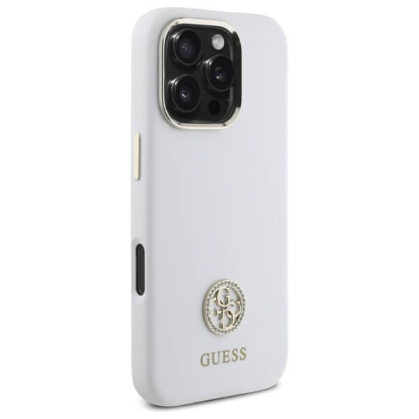 Guess iPhone 16 Pro - Silicone Logo Strass 4G - Σκληρή Θήκη με Πλαίσιο Σιλικόνης - White - GUHCP16LM4DGPH