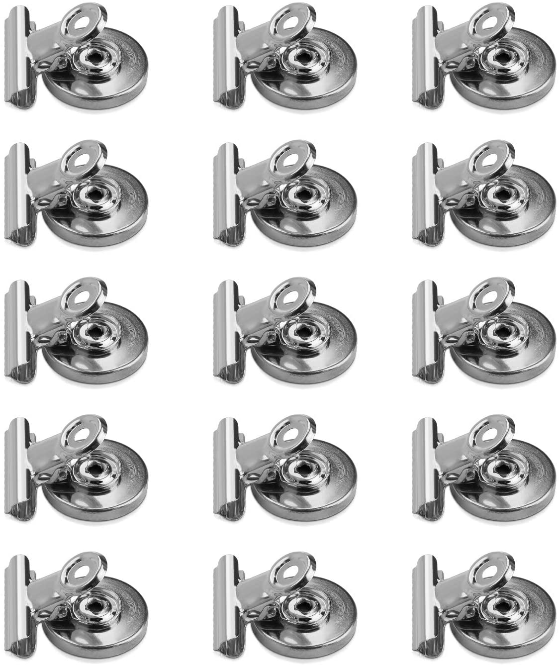 Navaris Μαγνητάκια για το Ψυγείο και για Πίνακα με Κλιπ - Σετ 15 τεμαχίων - Silver - 48475.35.15