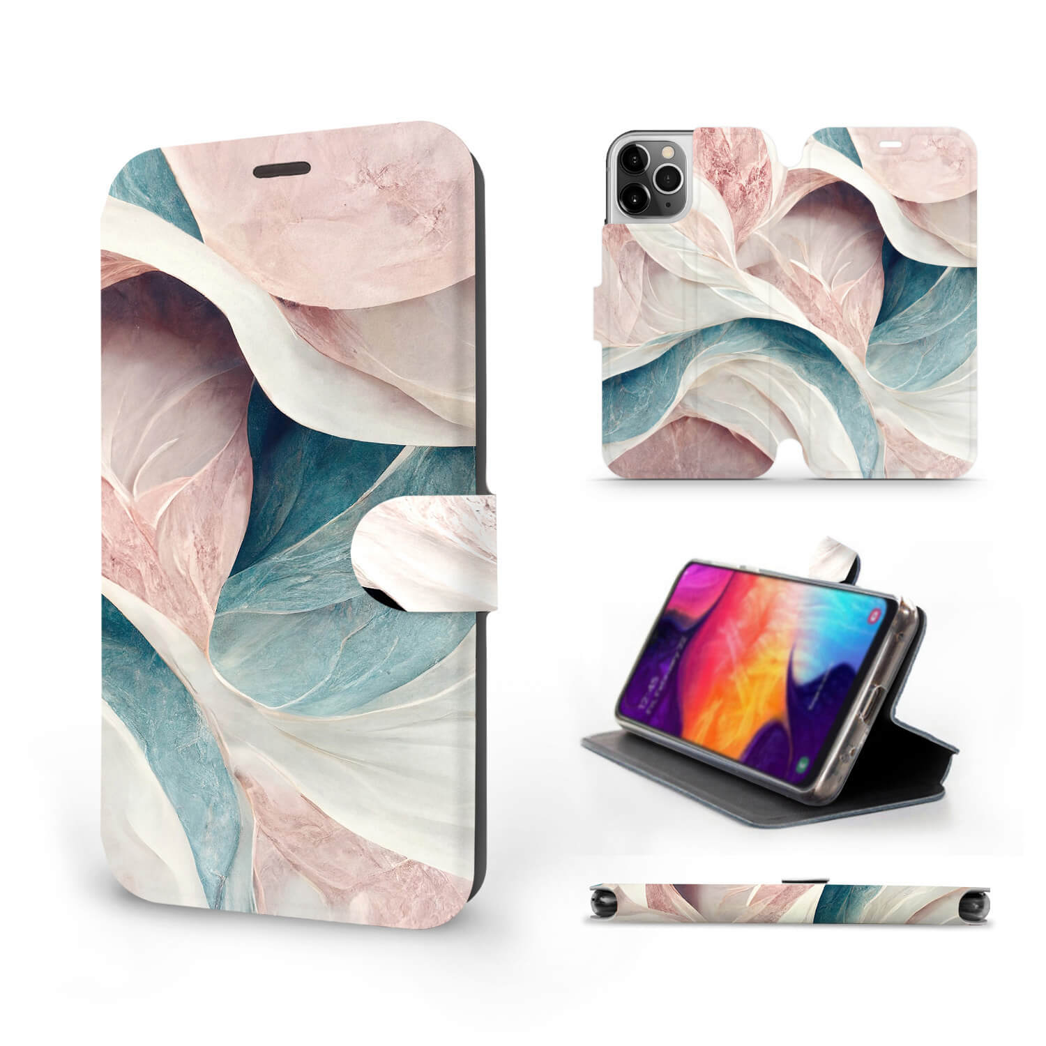 Mobiwear iPhone 12 Pro Θήκη Βιβλίο Slim Flip - Design Pink and Greenish Marble - VP33S