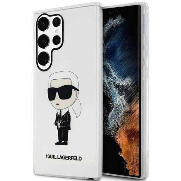 Karl Lagerfeld Samsung Galaxy S23 Ultra - Ikonik Karl Σκληρή Θήκη με Πλαίσιο Σιλικόνης - Διάφανη - KLHCS23LHNIKTCT