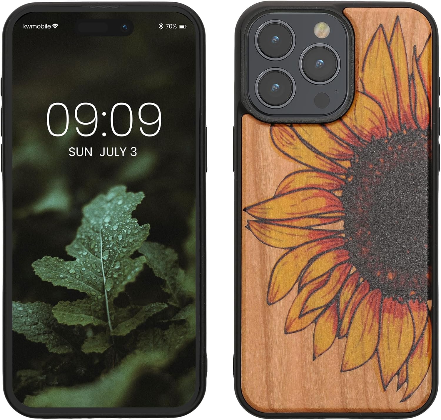 KW iPhone 15 Pro Max Θήκη από Φυσικό Ξύλο - Design Wood Sunflower - Yellow / Dark Brown / Light Brown
