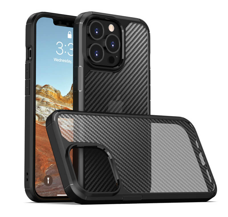 Techsuit iPhone 13 Pro Max Carbon Fuse Σκληρή Θήκη με Πλαίσιο Σιλικόνης - Black