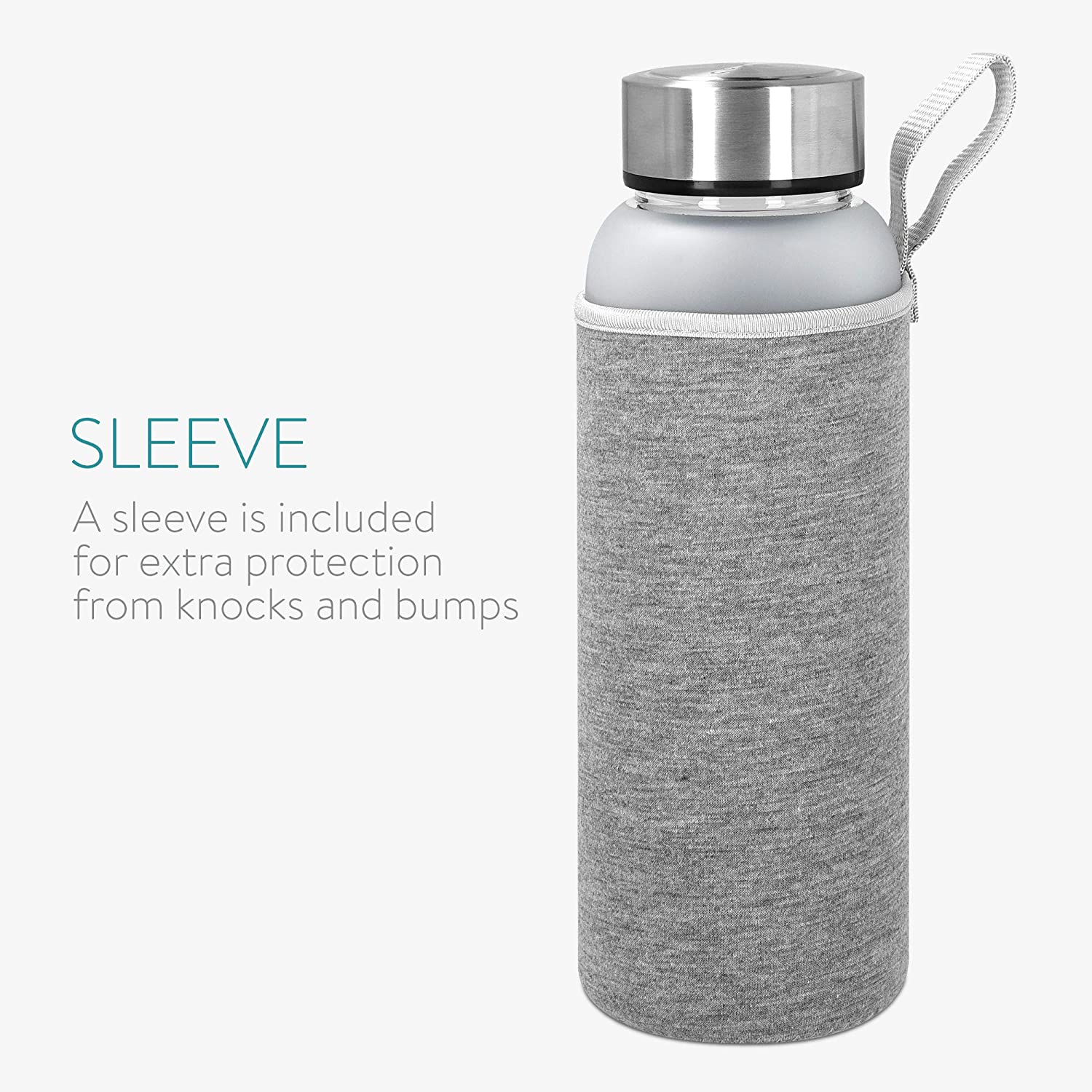 Navaris Γυάλινο Μπουκάλι Νερού Διπλού Τοιχώματος με Θήκη - 950ml - Grey - 53167.22