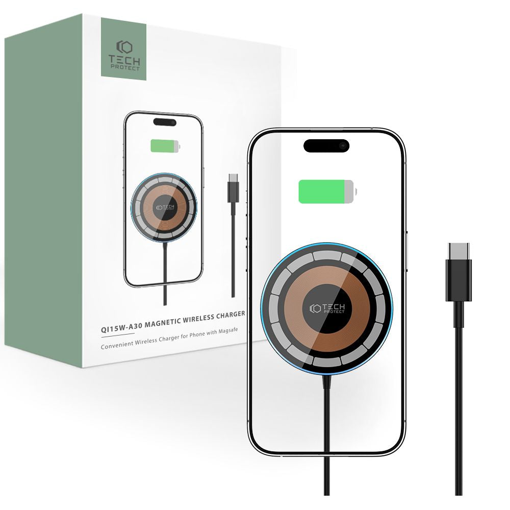 Tech-Protect QI15W-A30 15W Ασύρματος Φορτιστής MagSafe με Καλώδιο Type-C - Black