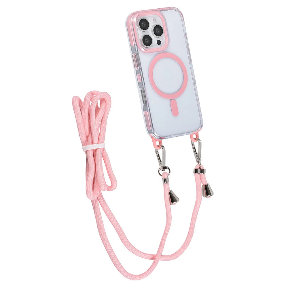 Tuniq iPhone 16 Pro - MagSafe Σκληρή Θήκη με Πλαίσιο Σιλικόνης και Λουράκι - Διάφανη / Pink